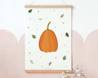 Poster Herbst Kürbis Kunstdruck Pumpkin - Wanddeko Herbst - Kinderposter Herbst - Kürbis Poster - Geschenk Herbst
