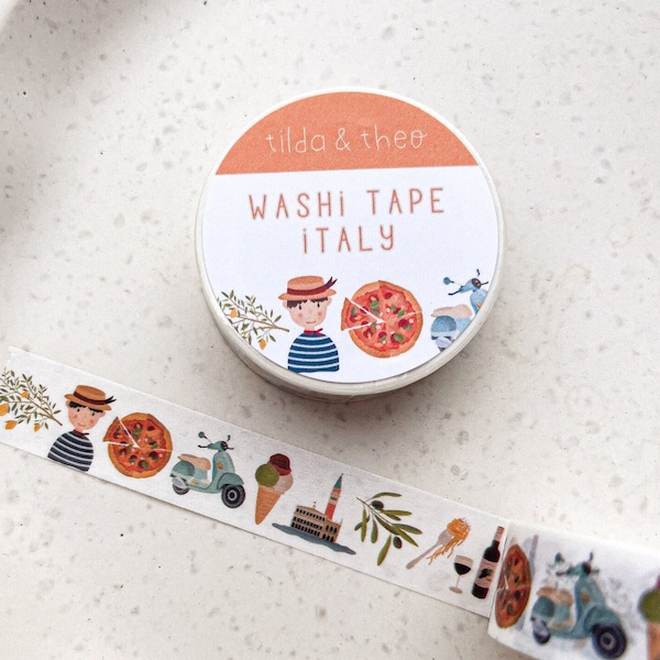 Washi Tape Italy Adhesive Tape Travel Bella Italia - Italy Washi Tape - Masking Tape Bullet Journal Italy Trip - Summer Vacation Washi Pizza