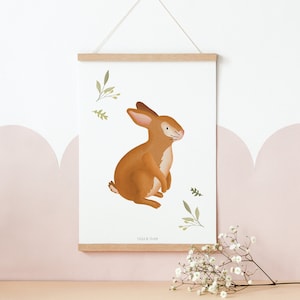Poster Hase Kinderzimmer Kinderposter Waldtier - Babyzimmer Poster Kaninchen - Poster Wiese Kinderzimmer Geburt Geschenk Mädchen Tierposter