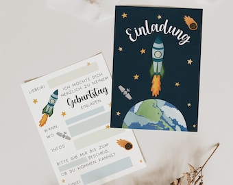 Einladungskarten Weltall Kindergeburtstag - Kindergeburtstagseinladung Space-Party - Einladung zum Kindergeburtstag Astronauten Feier