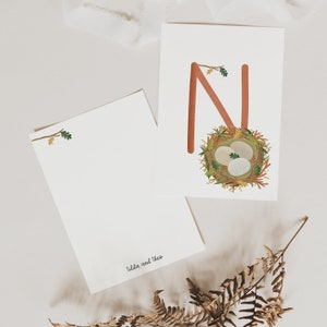 Buchstabenkarte N wie Nest - einzeln und Wunsch-Set - WALD ABC Buchstabenkarte N - Postkarte für Kinder - Namenspostkarte