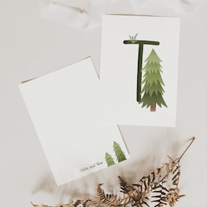 Buchstabenkarte T wie Tanne - einzeln und Wunsch-Set - WALD ABC Buchstabenkarte T - Postkarte für Kinder - Namenspostkarte