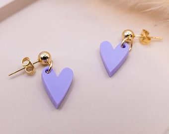 Earrings heart lilac in gold hearts allergy-friendly stainless steel & acrylic - lightweight earrings gift best friend gift idea