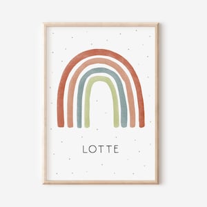Poster Regenbogen A5 / A4 / A3 - Poster Kinderzimmer mit Name - Kunstdruck Regenbogen Wasserfarben - Geschenk Kinder