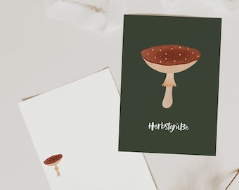 Postcard mushroom autumn greeting card autumn love - illustrations autumn as a thank you card - illustration autumn card