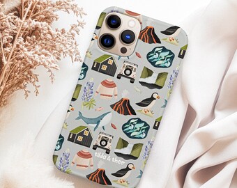 Handyhülle Island Skandinavien für iPhone Hard Case Hülle - Norden Phone Case Wasserfall - Islandmuster Handyhülle - Iceland Geschenk Reise