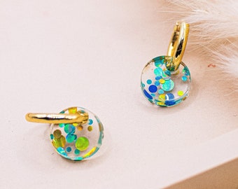 Earrings glitter circles hoop earrings made of acrylic 18k gold plated blue dots - light ear studs circle allergy-friendly gift idea earring