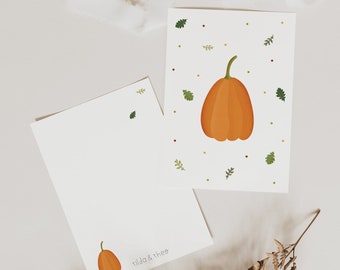 Postcard Pumpkin Autumn Autumnal Greeting Card Pumpkin - Illustrations Autumn as a Thank You Card - Illustration Autumn Card