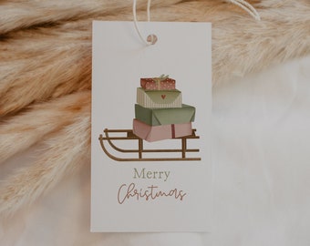 Gift tags Christmas sleigh "Merry Christmas" - 6x A7 gift tags for Christmas presents - gift wrapping simply