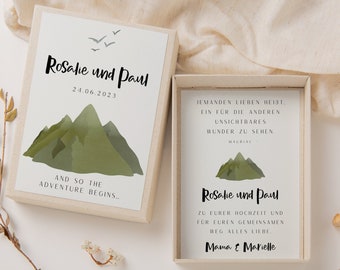 Gift box wedding mountains - money gift wedding outdoor travel money gift with names of bridal couple - wedding gift personalized