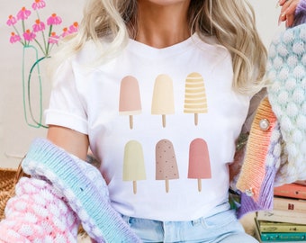 T-Shirt Popsicle Summer ORGANIC COTTON Cottagecore Shirt Ice Cream - Fairycore Clothing Colorful Ice Gift - Ice Cream Shirt Spring Summer
