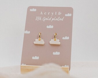 Cloud earrings hoop earrings made of acrylic 18k gold plated white clouds - light cloud stud earrings - allergy friendly gift idea earrings