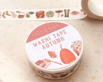 Washi Tape Herbst Klebeband Scrapbook Fall Washi - Autumn Elements Washi Tape - Masking Tape Bullet Journal Kürbis Wald Blätter