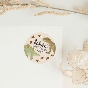 Aufkleber Dino Kindergeburtstag "Schön, dass du da warst" - 10 Sticker mit Durchmesser 4cm - Aufkleber Glück wünschen