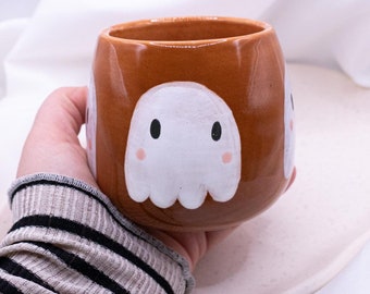 Tasse Geist handbemalt Halloween - Herbst Tasse Kaffeetasse - Becher Geschenk Coffee Mug Kürbisgesicht - handgemachter Keramikbecher
