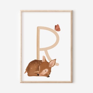 Buchstabenposter R wie Reh - WALD ABC Buchstabenposter R - Geburtsposter für Kinder - Namensposter Kinderzimmer