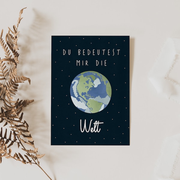 Postkarte Valentinstag "Du bedeutest mir die Welt" - A6 Karte Liebe - Karte Liebeserklärung - Freundschaft