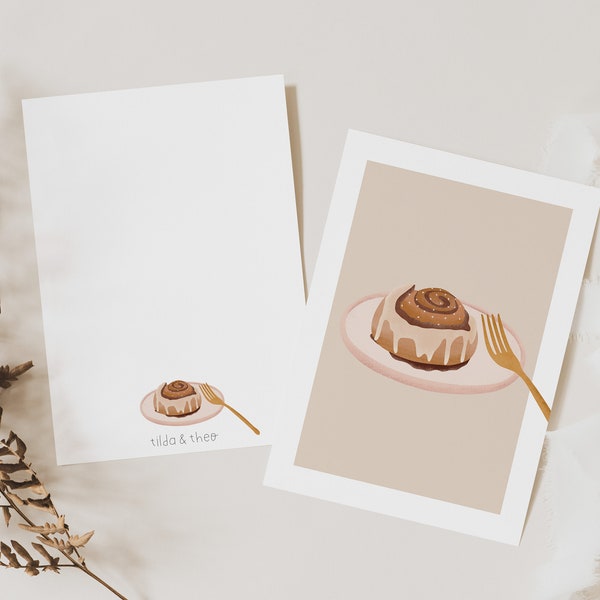 Postcard Cinnamon Bun Sweden Greeting Card Breakfast Invitation - Cinnamon Bun Greeting Card - A6 Card Sweden Kanelbulle Birthday Card