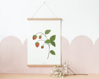 Poster Kinderzimmer Walderdbeere - A4 / A3 Kinderposter Erdbeere - Babyzimmer Poster - Geschenk Mädchen Kinderzimmer - Geschenk Geburt