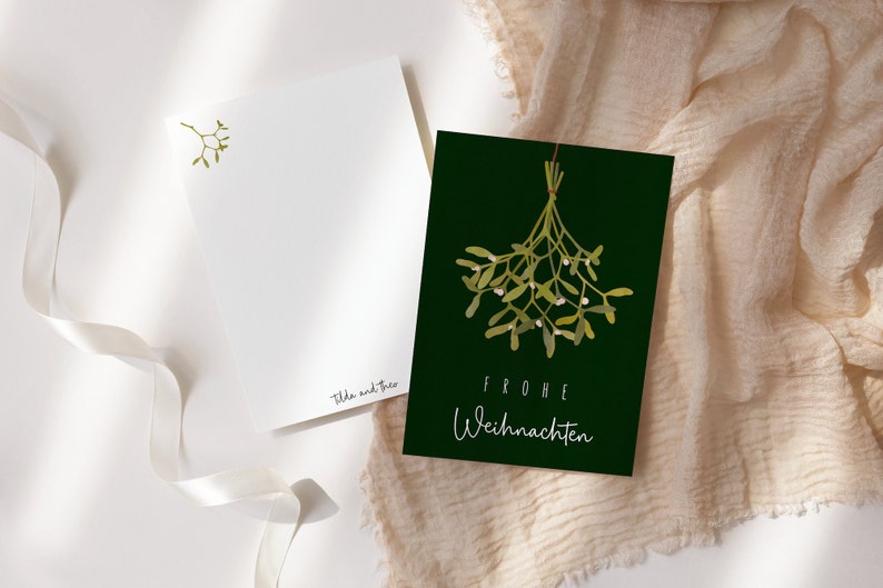 Christmas card mistletoe A6 Christmas greeting card green Christmas card winter greeting card Christmas time postcard branch image 4