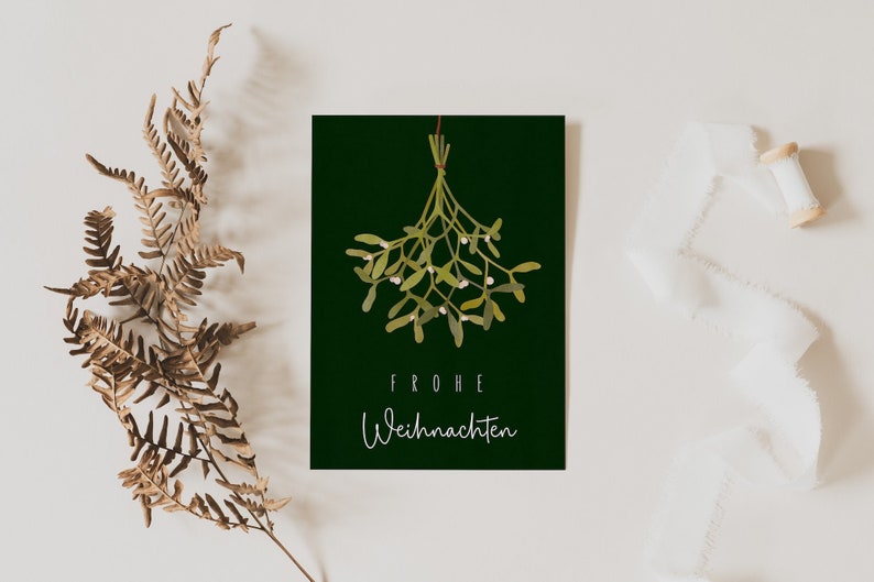 Christmas card mistletoe A6 Christmas greeting card green Christmas card winter greeting card Christmas time postcard branch image 1