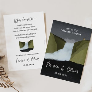Save the Date Karte Abenteuer Island Wasserfall - Hochzeitseinladung Skogafoss - Einladung zur Hochzeit - Vorabeinladung Reise Wandern