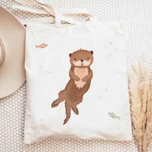Stofftasche Otter Jutebeutel Tiere Waldtiere - Bibliothektasche Otter Geschenk Tasche Geschenk Otter Fische Tasche Jutetasche Bücher