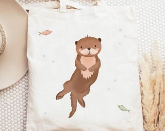 Bolsa de tela nutria bolsa de yute animales animales del bosque - bolsa de biblioteca nutria bolsa de regalo regalo nutria bolsa de pez bolsa de yute libros