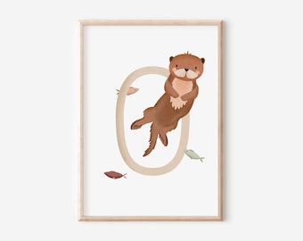 Letter poster O like otter WALD ABC letter poster O - birth poster for children - name poster children's room