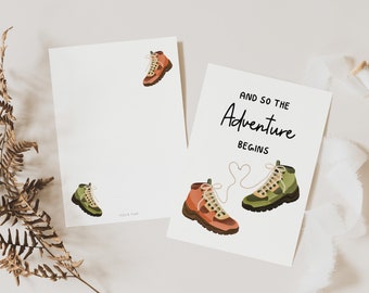 Postcard hiking to wedding / anniversary - postcard hiking shoes wedding - gift anniversary travel - greeting card adventure