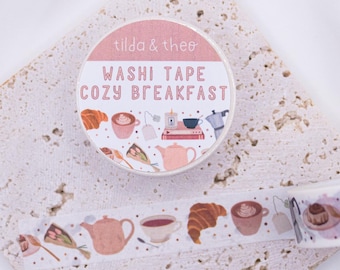 Washi Tape Frühstück Kaffee Klebeband Breakfast Pattern - Cozy Brunch Washi Tape - Masking Tape Bullet Journal Geschenk Croissant Washi