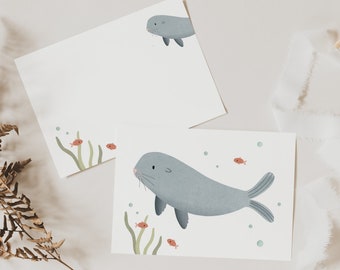 Postcard seal A6 seal postcard children - children's card sea - happy birthday - postcard birthday greetings sea animals