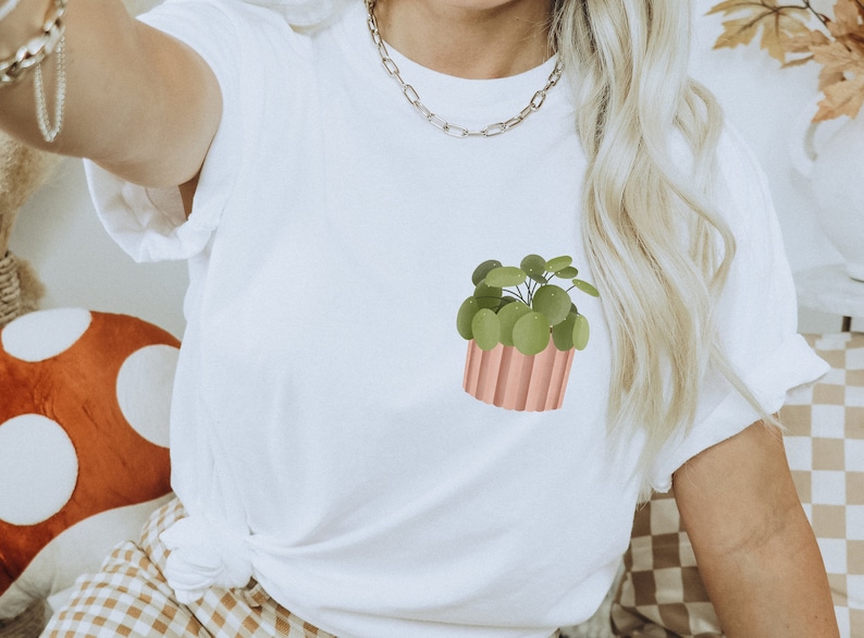 T-Shirt Pilea Plant Plantlover ORGANIC COTTON Cottagecore Nature Plant Shirt Fairycore Clothing Houseplant Gift Potted Plant Gift image 5