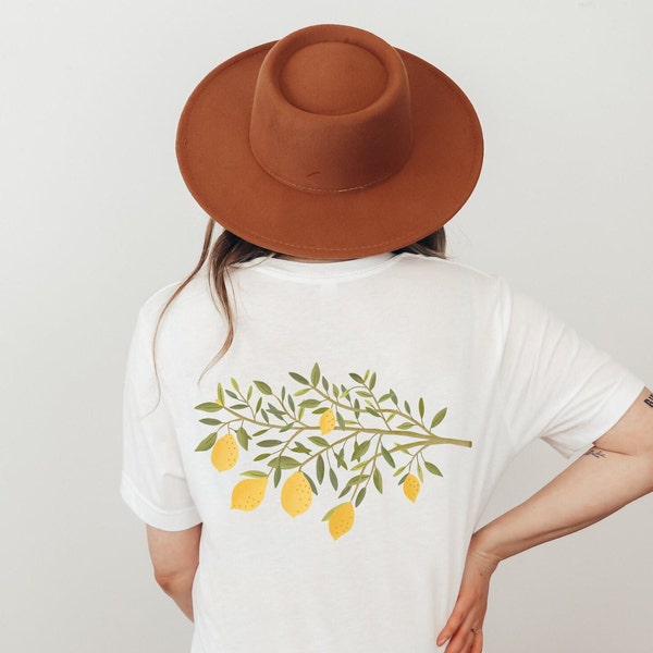 T-Shirt Zitrone BIOBAUMWOLLE Zitronenzweig - Cottagecore Hippie Shirt Kleidung - Lemon Gift Outfit - Bootanical Nature Shirt Fruits Sommer