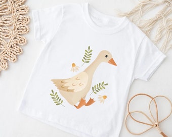 T-shirt pour enfants Goose Meadow COTON BIOLOGIQUE Chemise d’oie mignonne pour enfants - Chemise Cottagecore Vêtements Goose Gift Duck Shirt Chemise pour enfants