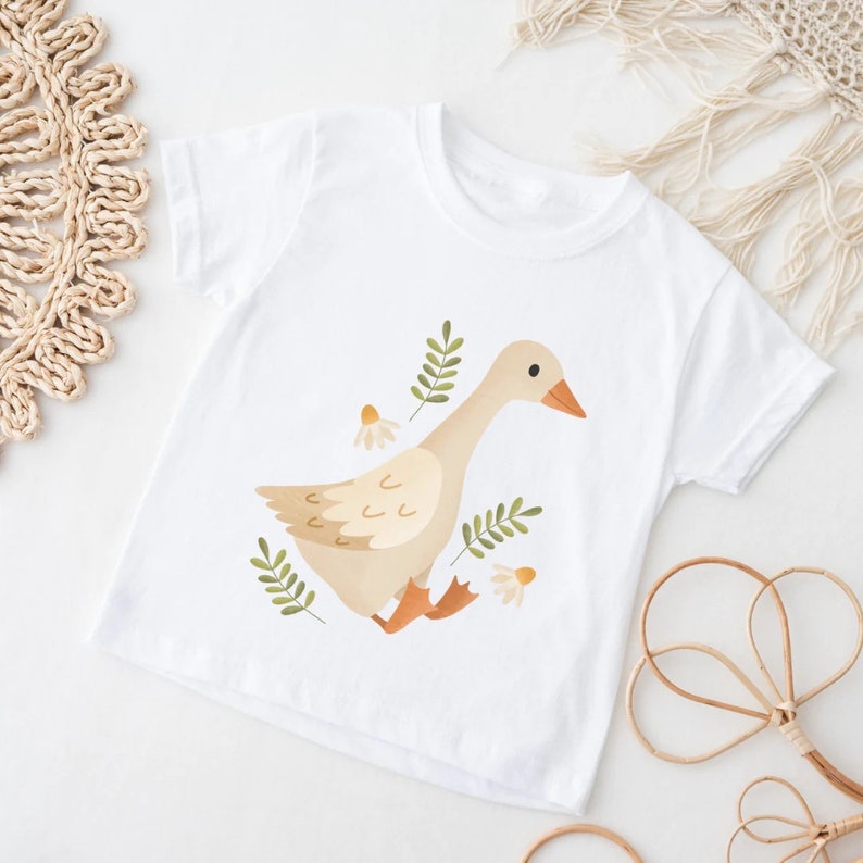 Children's T-Shirt Goose Meadow ORGANIC COTTON Cute Goose Shirt for Children Cottagecore Shirt Clothing Goose Gift Duck Shirt Children's Shirt image 1