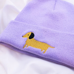 Dachshund Hat Beanie with Embroidered Dog Dachshund Gift Winter Hat Purple Gift Dogmom Dachshund Love Dog Breed Gift Idea image 5