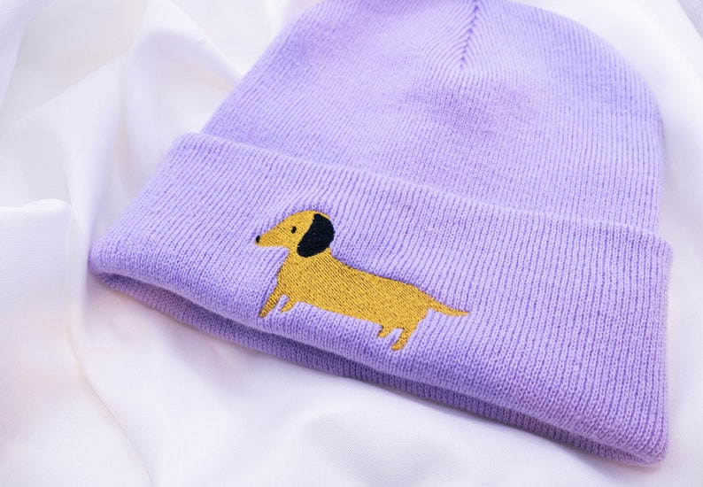 Dachshund Hat Beanie with Embroidered Dog Dachshund Gift Winter Hat Purple Gift Dogmom Dachshund Love Dog Breed Gift Idea image 5