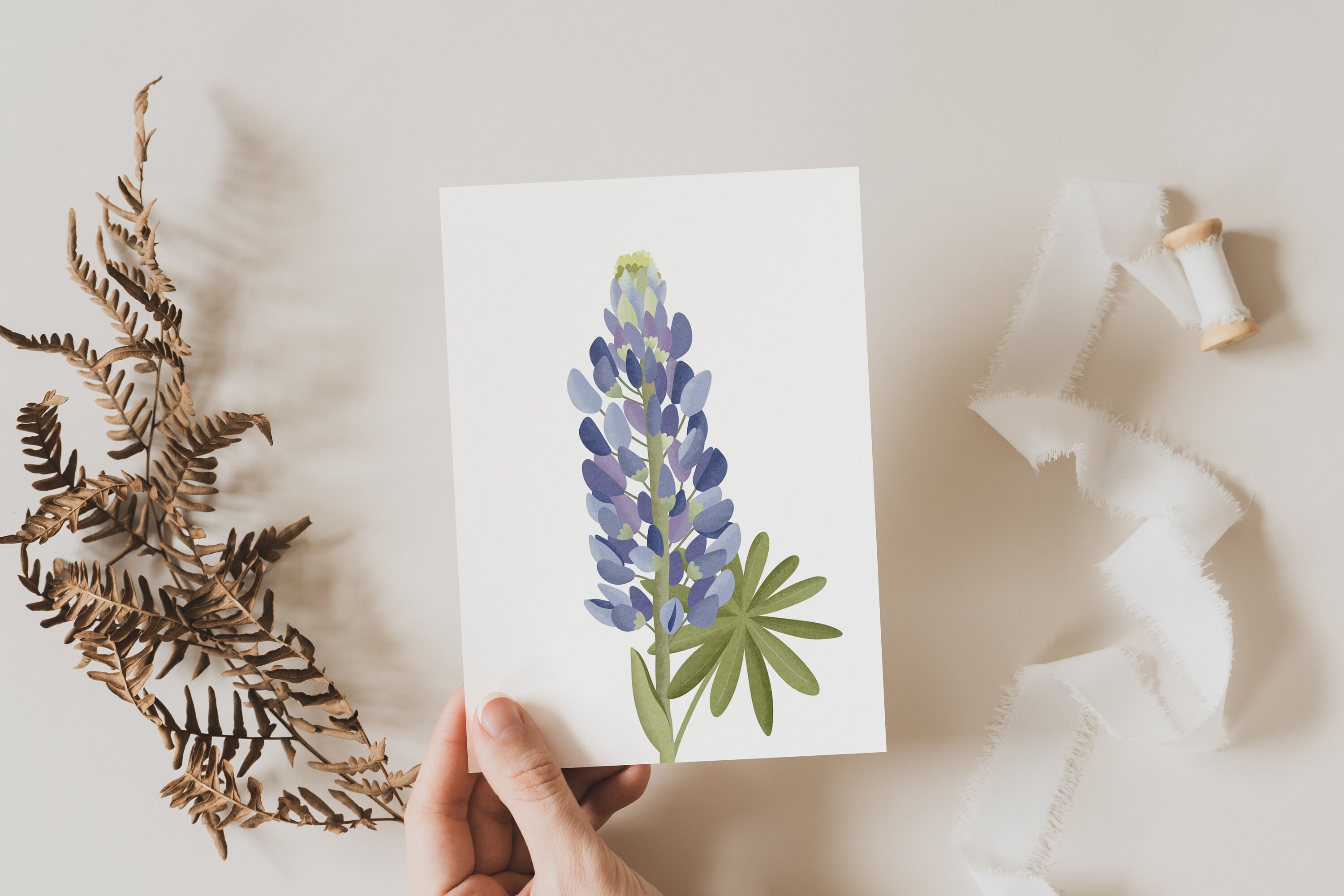 Postkarte Blume Lupinen Botanische Grußkarte Lupinen Island - Dankeskarte neutral Flower - Iceland Flower Illustration - Blumen Karte