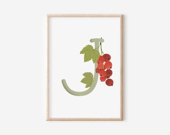 Letter poster J like currant - WALD ABC letter poster J - birth poster for children - name poster children's room