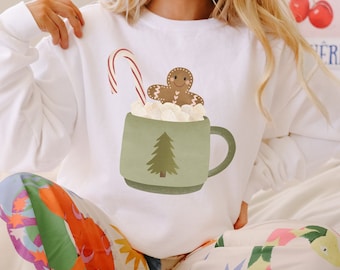 Pullover Weihnachten Christmas Drink Sweater - Lebkuchenmann  Heiße Schokilade Sweater - Christmas Clothing Sweatshirt - Cottagecore-Style