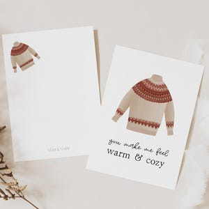 Postkarte Pullover "feel warm & cozy" - A6 Karte Weihnachten Norweger Pulli Liebe - Island Weihnachtsgrüße - moderne Weihnachtskarte Advent