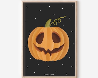 Poster Kürbis Halloween Herbst - Halloween Kürbisgesicht Kunstdruck Pumpkin Print - Wanddeko Herbst - Kürbis Poster - Geschenk Herbst