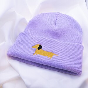 Dachshund Hat Beanie with Embroidered Dog Dachshund Gift Winter Hat Purple Gift Dogmom Dachshund Love Dog Breed Gift Idea image 2