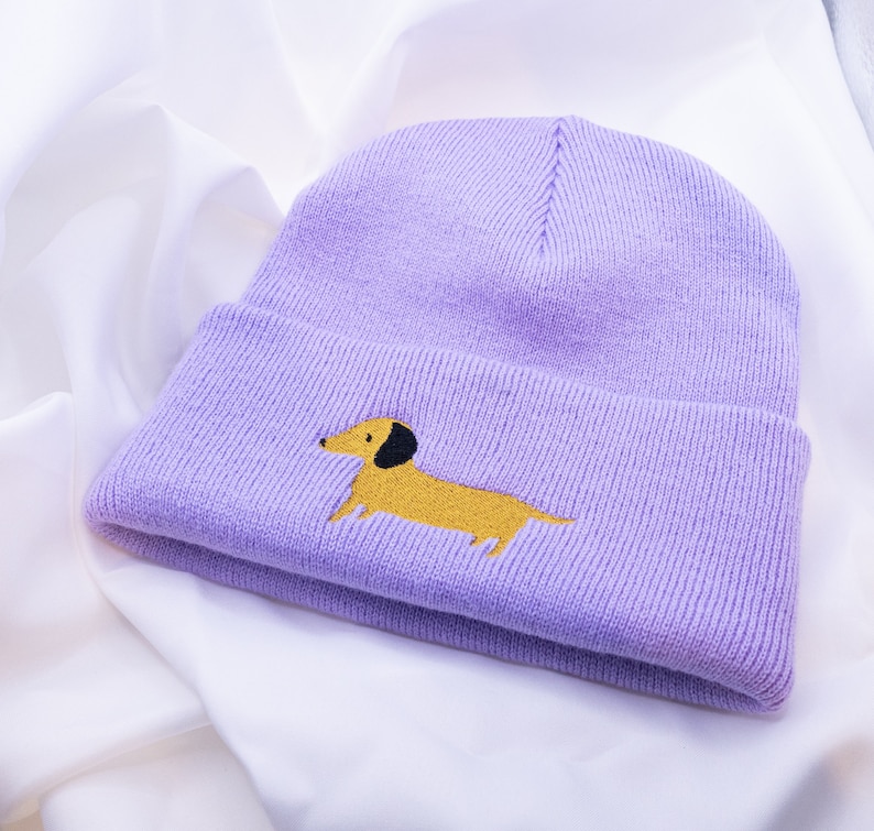 Dachshund Hat Beanie with Embroidered Dog Dachshund Gift Winter Hat Purple Gift Dogmom Dachshund Love Dog Breed Gift Idea image 2