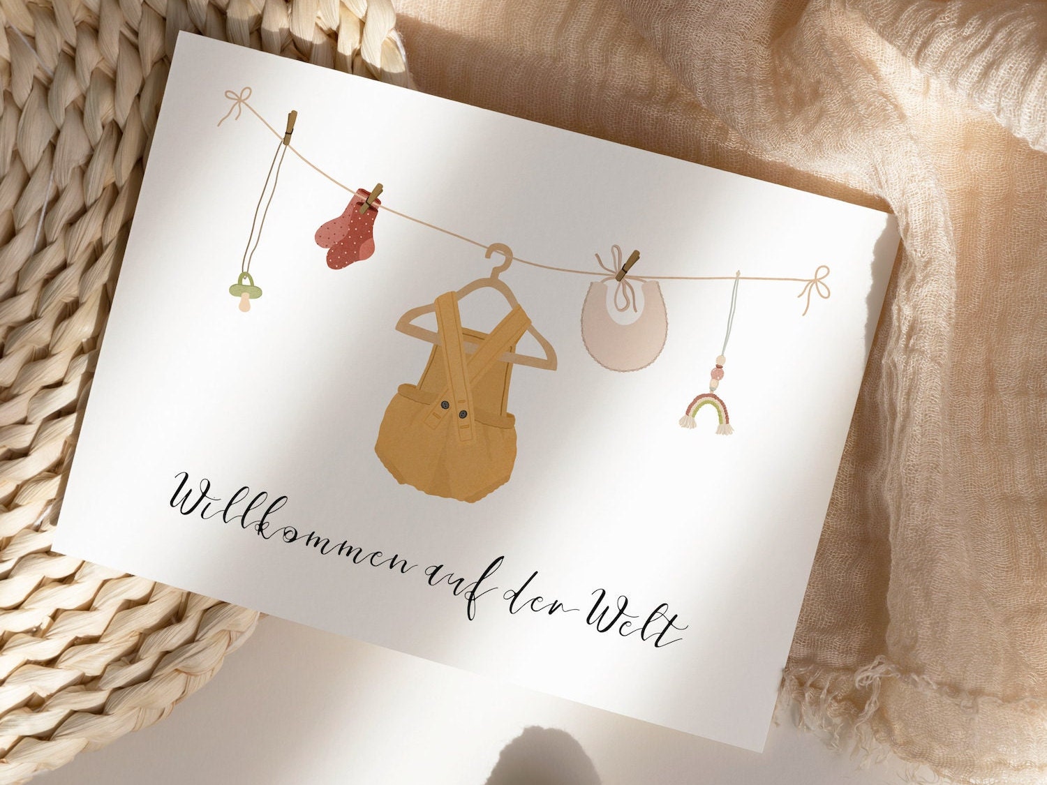 Karte zur Geburt Babykleidung auf der Wäscheleine Etsy.de
