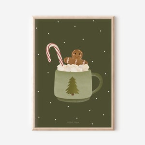 Poster Weihnachten Heiße Schokolade Tasse Lebkuchen - Wanddeko Christmas Mug Weihnachtsdeko - Weihnachtsbaum Poster - Geschenk Winter