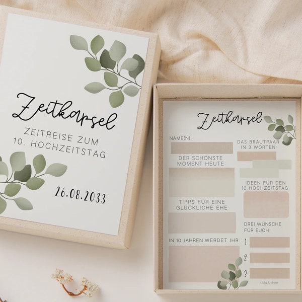 Mariage capsule temporelle à remplir Couronne d'eucalyptus II - cartes en A6 - livre d'or alternatif créatif - cartes de questions à remplir mariage