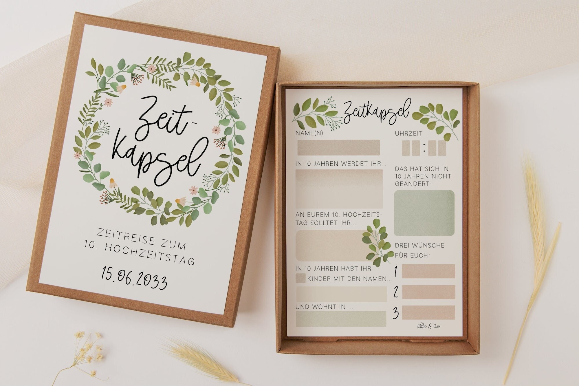 Zeitkapsel Hochzeit zum Ausfüllen Eukalyptuskranz Karten in Etsy.de