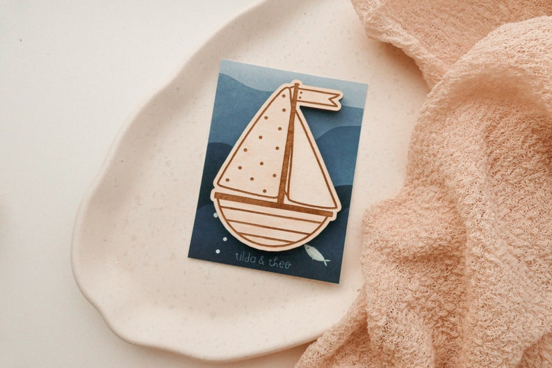 XL magnet ship made of wood gift baptism gift inauguration fridge magnet boat communion gift boat magnet image 1